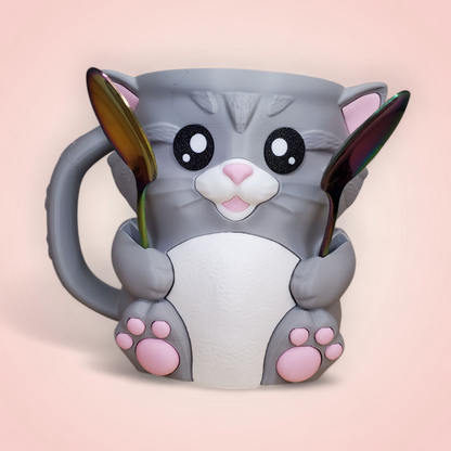Cat Ice Cream Pint Holder with Spoon Slots & Hidden Snack Drawer – Cute Gift for Movie Nights
