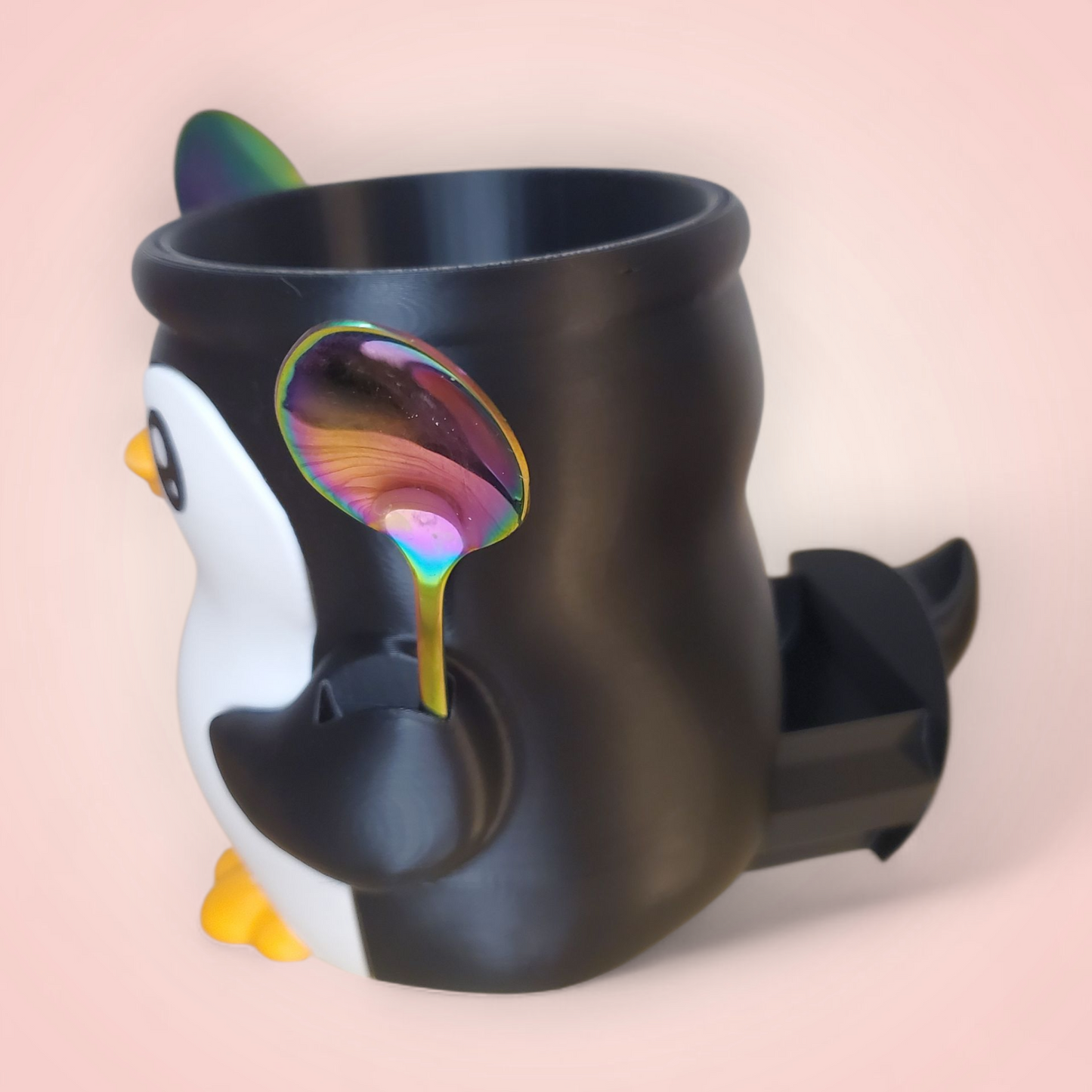 Penguin Ice Cream Pint Holder with Spoon Slots & Secret Snack Drawer – Cute Gift for Movie Nights