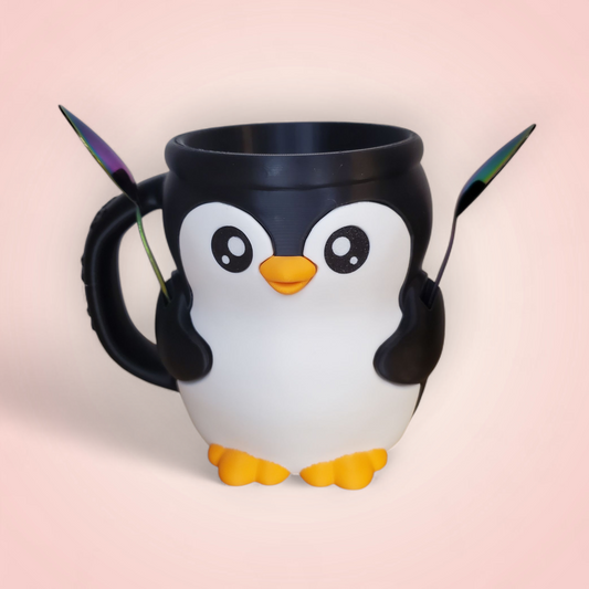 Penguin Ice Cream Pint Holder with Spoon Slots & Secret Snack Drawer – Cute Gift for Movie Nights